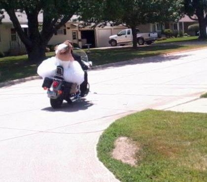 Bride and Groom on Motorcycle | A Home Called Shalom